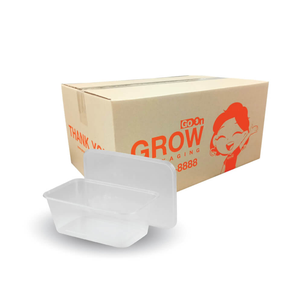 กล่องพลาสติกใส่อาหาร GROW PACK สีใส 1000 มล. ขนาด 10.8X16X6.5 CM. (300ชุด/ลัง)